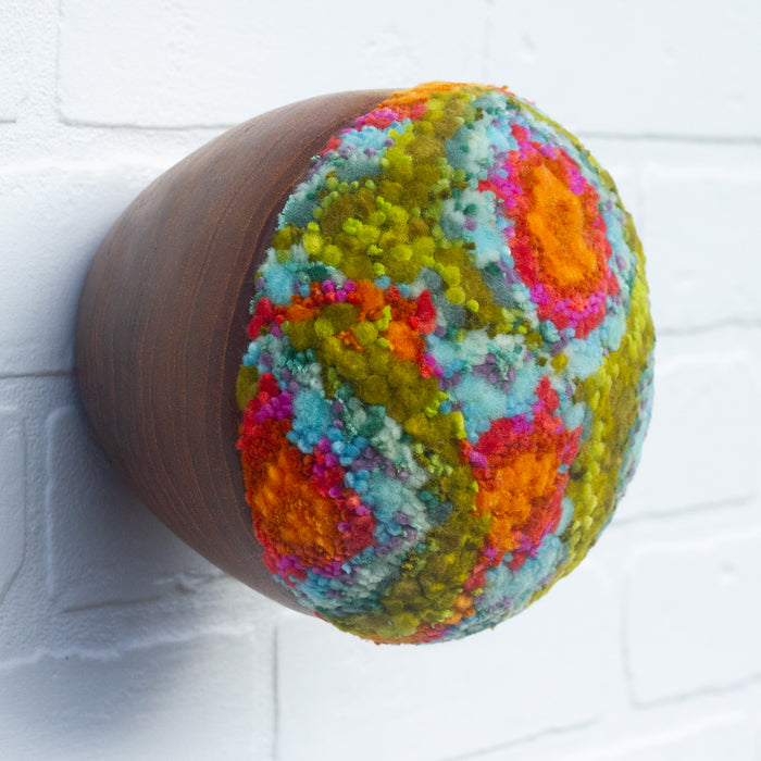 Puff Sculpture in Vintage Teak Frame | Orange + Green