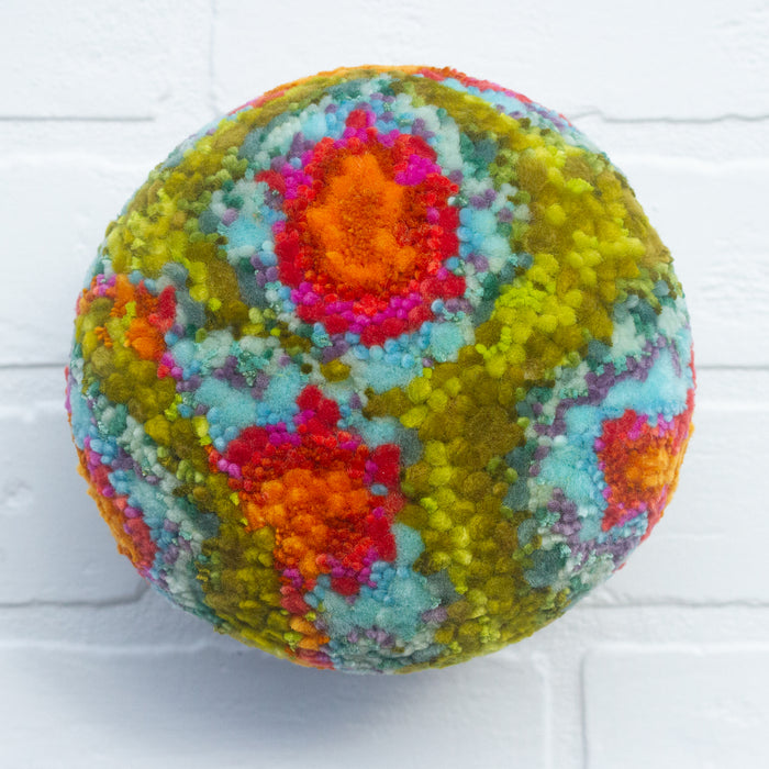 Puff Sculpture in Vintage Teak Frame | Orange + Green