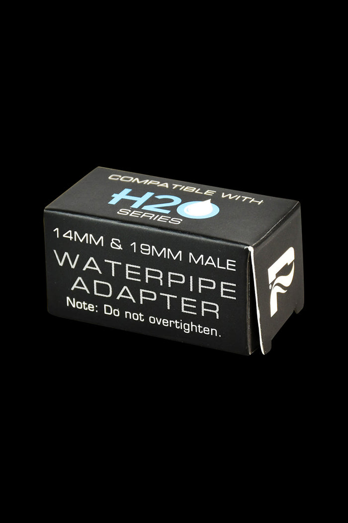 Angled front view of the black Pulsar H2O Series Bong Adapter box with white and blue logo text on a black background