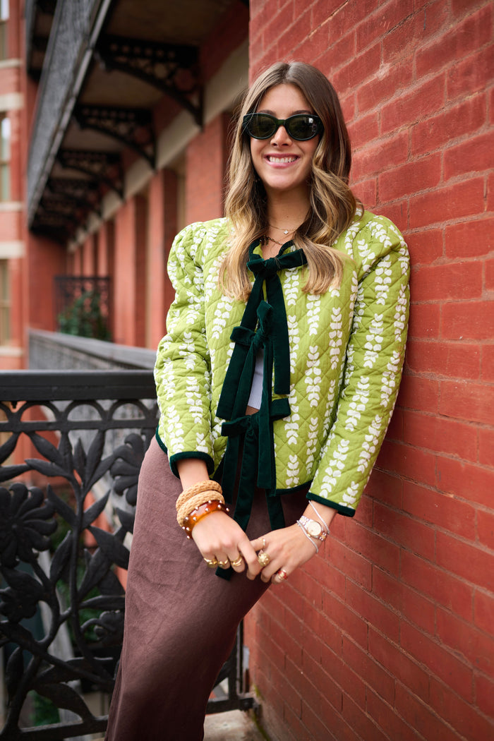 Quilted Henry Jacket - Green Leaf