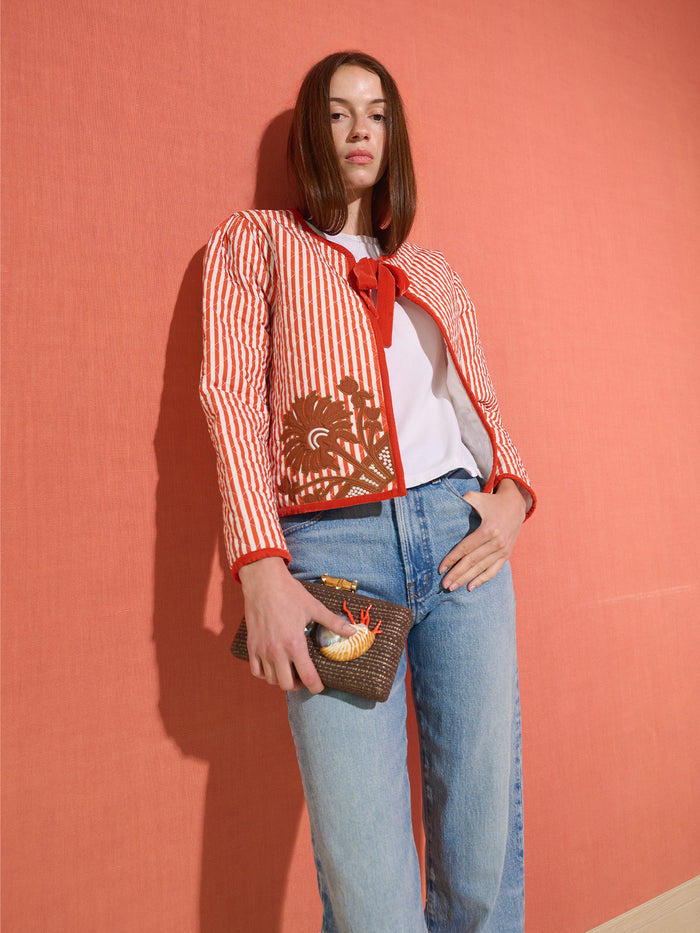 Quilted Henry Jacket - Terracotta Stripe