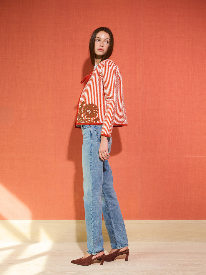 Quilted Henry Jacket - Terracotta Stripe