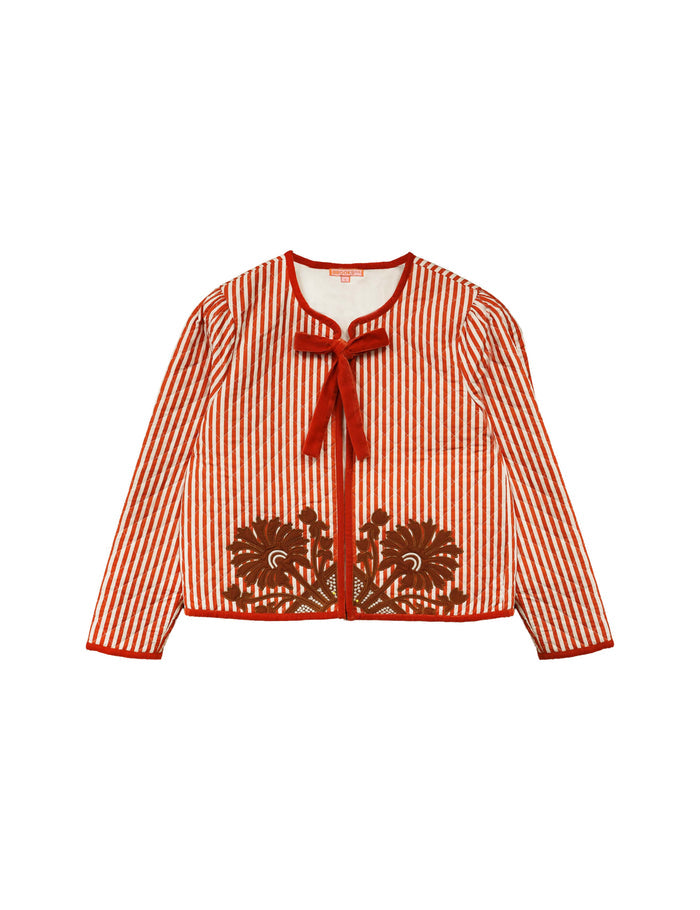 Quilted Henry Jacket - Terracotta Stripe