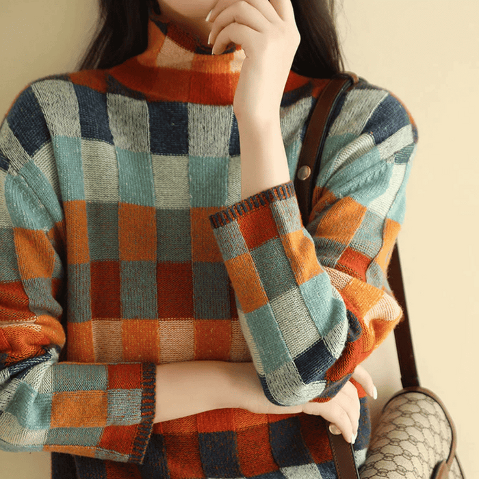 Ravelyn | Women's Cashmere Patchwork Turtleneck Sweater