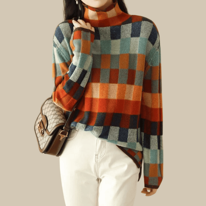Ravelyn | Women's Cashmere Patchwork Turtleneck Sweater