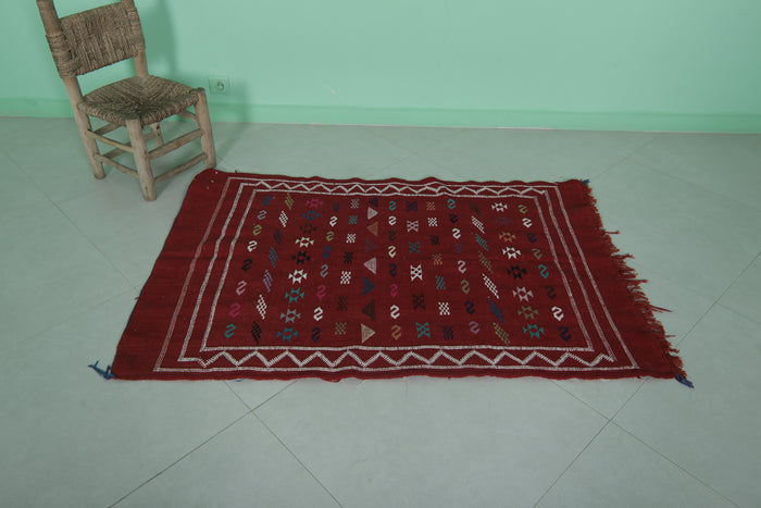 Red Moroccan Handwoven Kilim Rug 3.1x4.6 FT | Unique Artisan Design - Handwoven Kilim