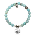 Robins Egg Agate Gemstone Bracelet with Mom Hearts Sterling Silver Charm
