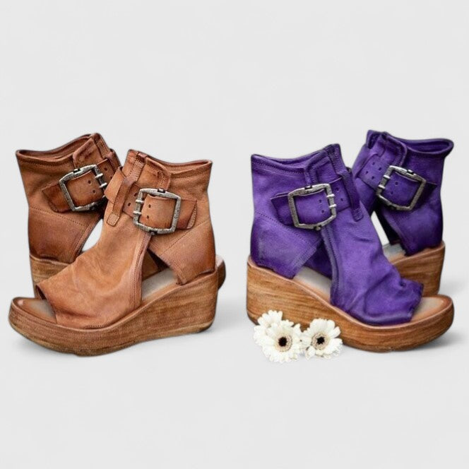 Rosalie | Women's Suede Buckle Wedge Sandals