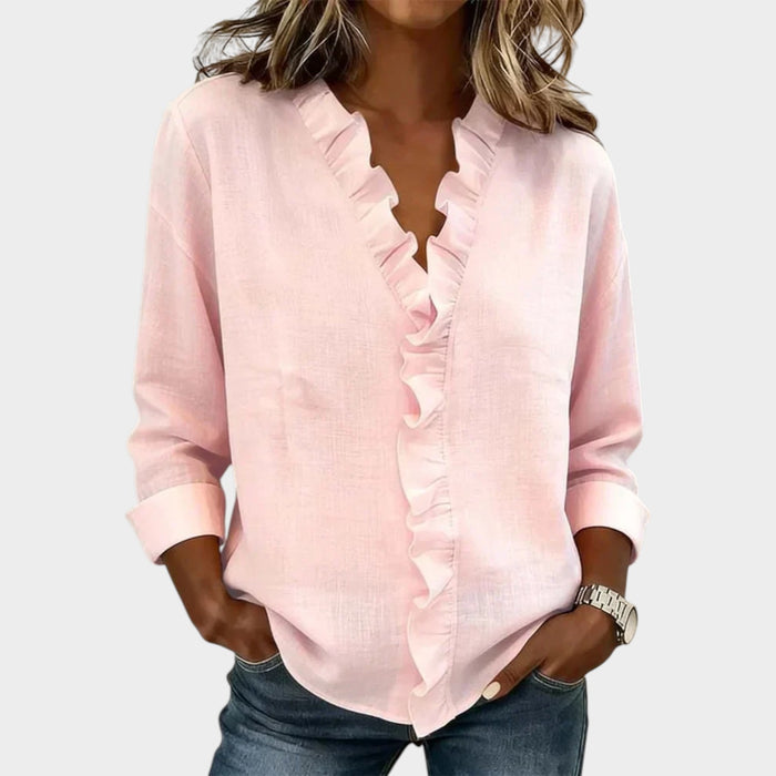 Ruffled V‑Neck Casual Blouse