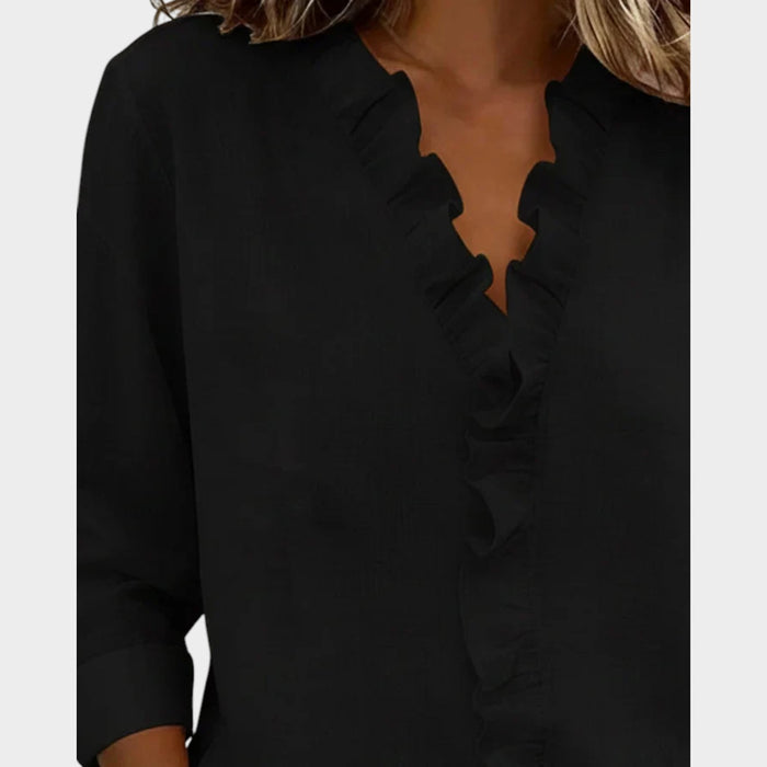 Ruffled V‑Neck Casual Blouse