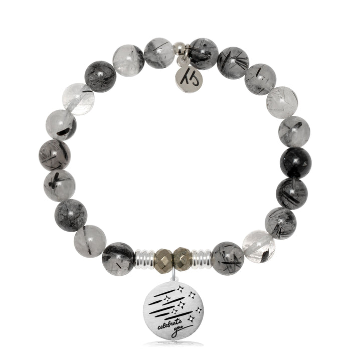 Rutilated Quartz Gemstone Bracelet with Birthday Wishes Sterling Silver Charm