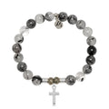 Rutilated Quartz Gemstone Bracelet with Cross Sterling Silver Charm