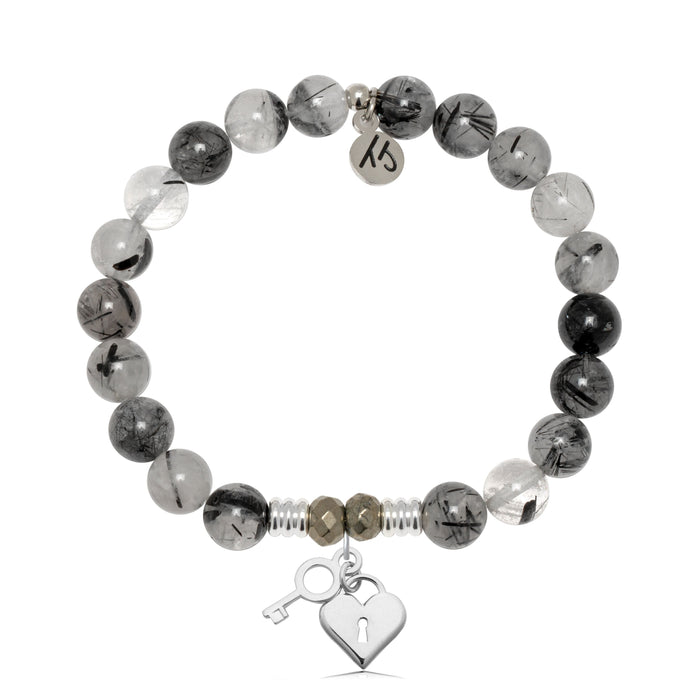 Rutilated Quartz Gemstone Bracelet with Key to My Heart Sterling Silver Charm