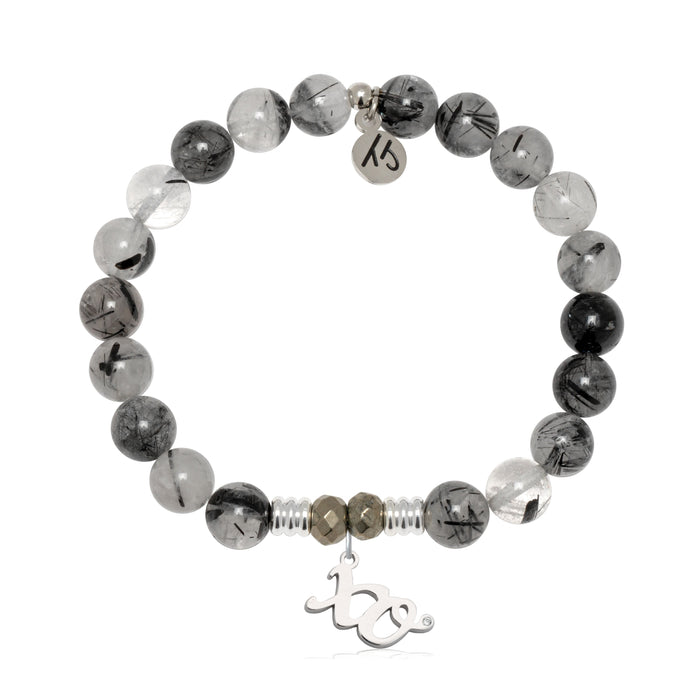 Rutilated Quartz Gemstone Bracelet with XO Sterling Silver Charm