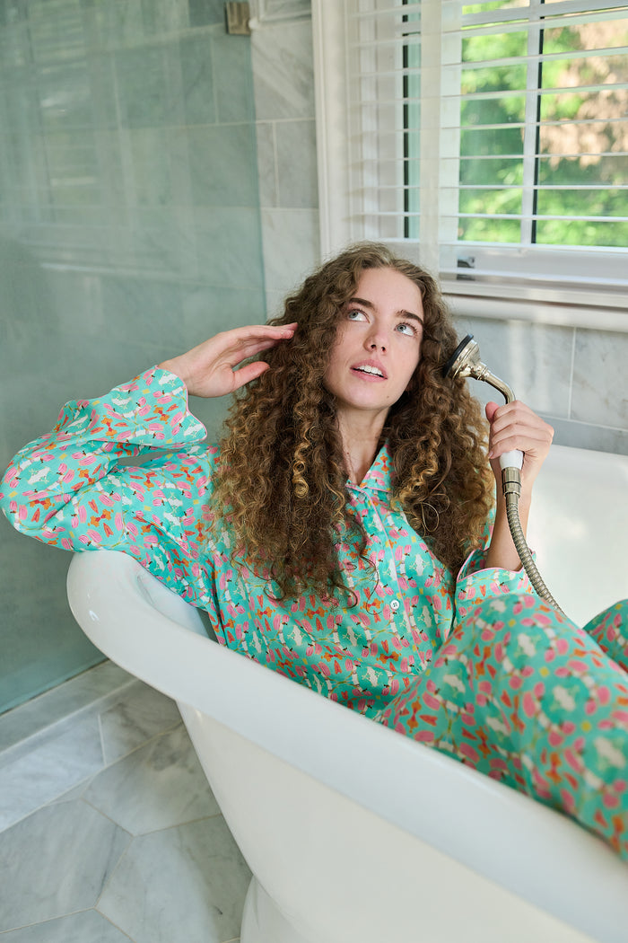 Scalloped Pajama Set Long - Birds of Paradise