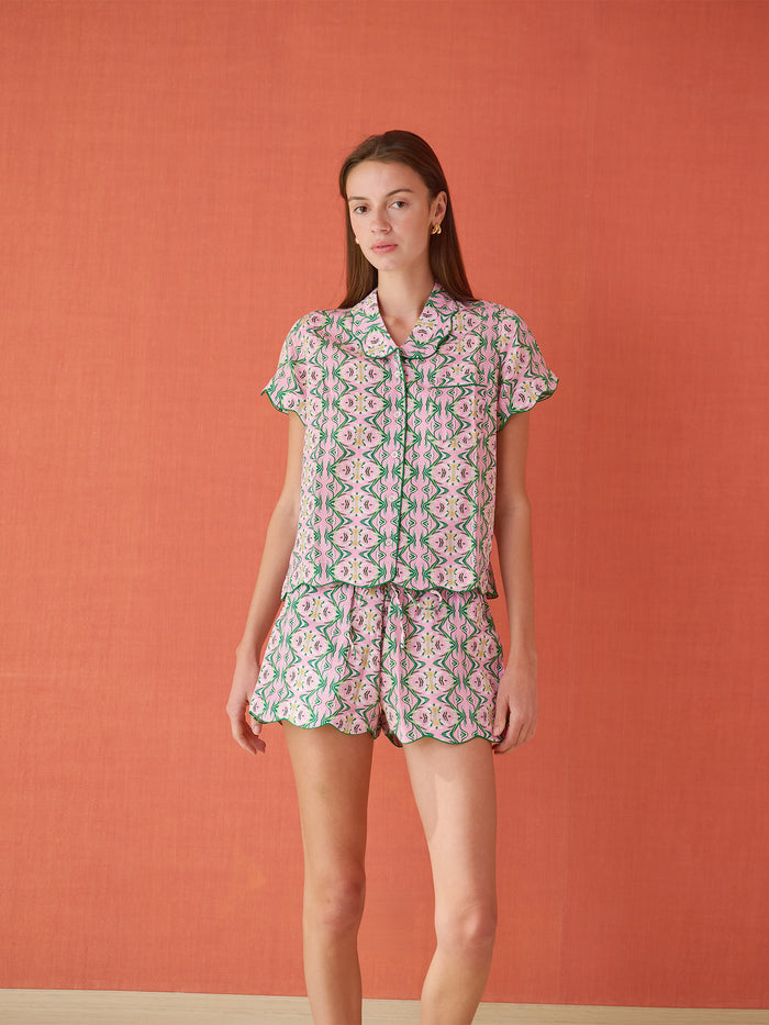 Scalloped Pajama Set Short - Garland Grove Pink