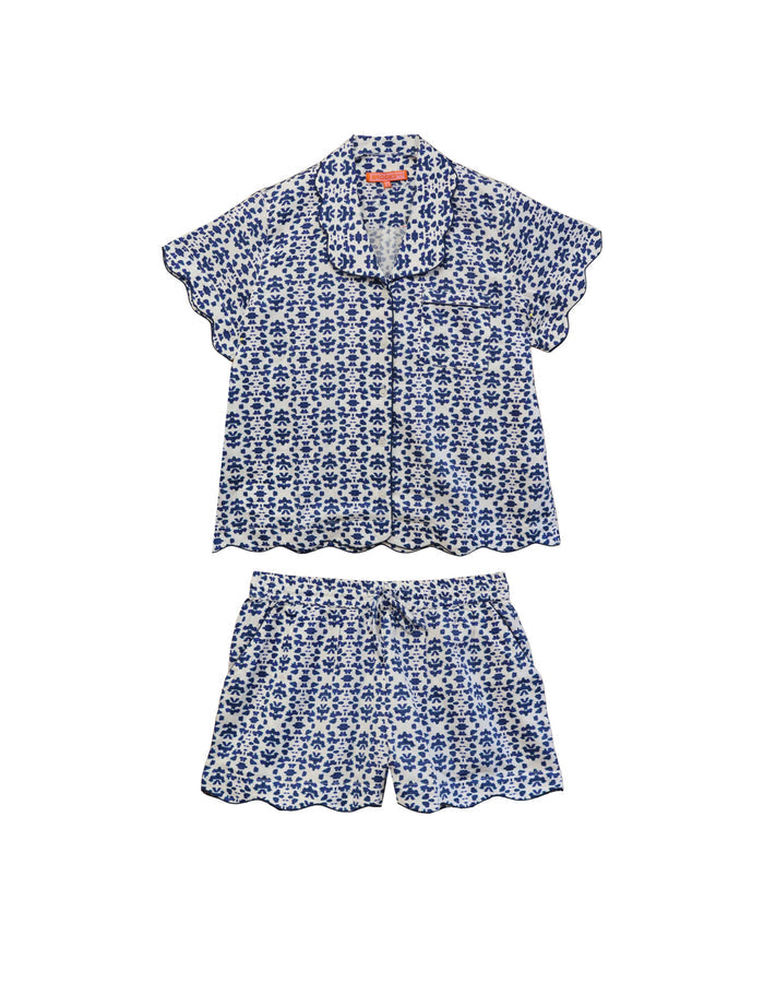 Scalloped Pajama Set Short - Navy Chintz