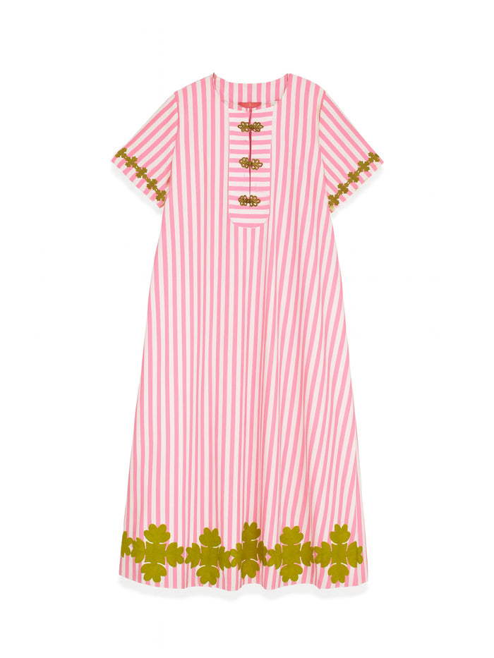 Short Sleeve Maxi Kaftan - Pink Stripe