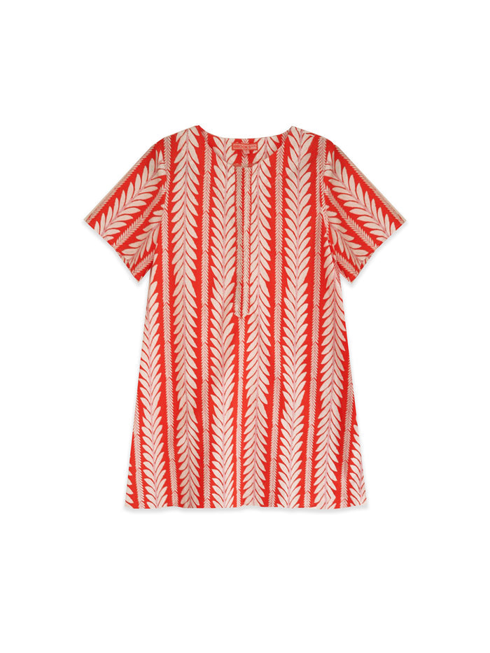 Short Sleeve Mini Kaftan - Frond Orange