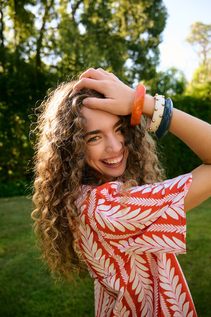 Short Sleeve Mini Kaftan - Frond Orange