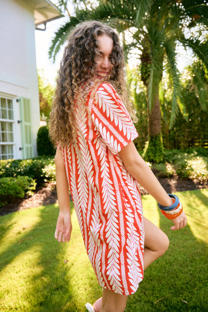 Short Sleeve Mini Kaftan - Frond Orange