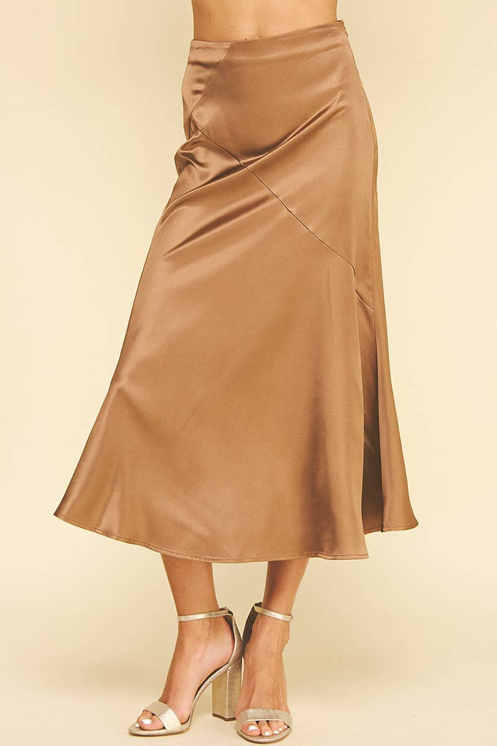 SLIKY BLOCK DETAILED MIDI SKIRTS - 6540SB: CAMEL / M