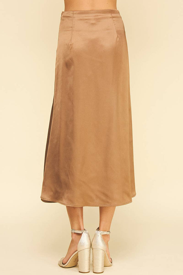SLIKY BLOCK DETAILED MIDI SKIRTS - 6540SB: CAMEL / M