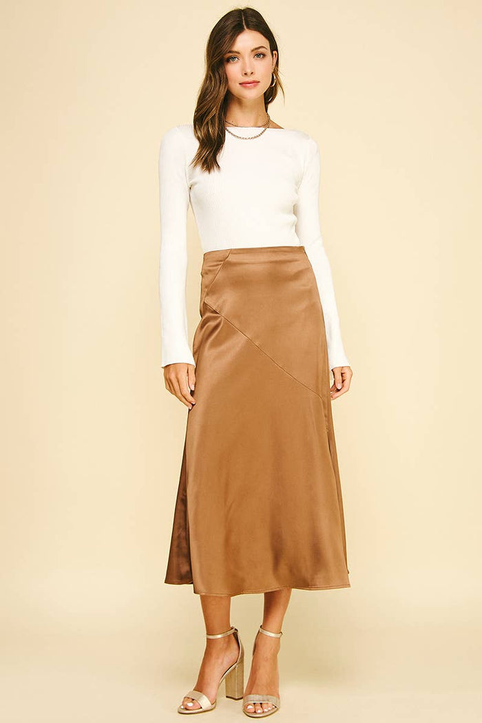 SLIKY BLOCK DETAILED MIDI SKIRTS - 6540SB: CAMEL / M