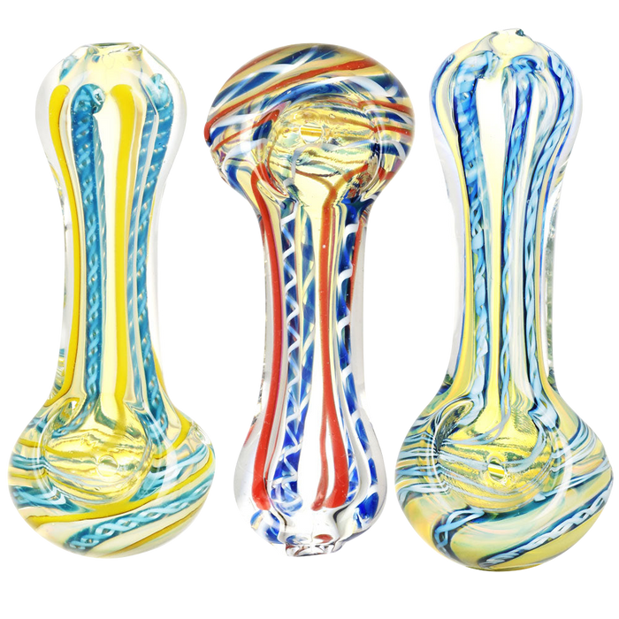 Front view of the DNA Twist Spoon Pipe, featuring a colorful, spiraled glass design against a plain white background.
