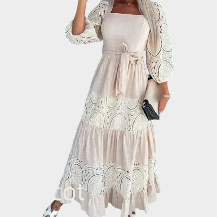Square Neck Lace Panel Maxi Dress