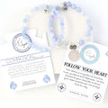 Stack Set- Sky Blue Agate with Follow Your Heart Sterling Silver Charm Bracelet and Sky Blue Agate Stacker