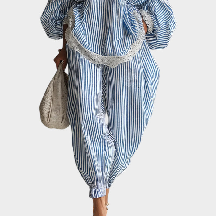 Striped Boho Lace Trim Two-Piece Set