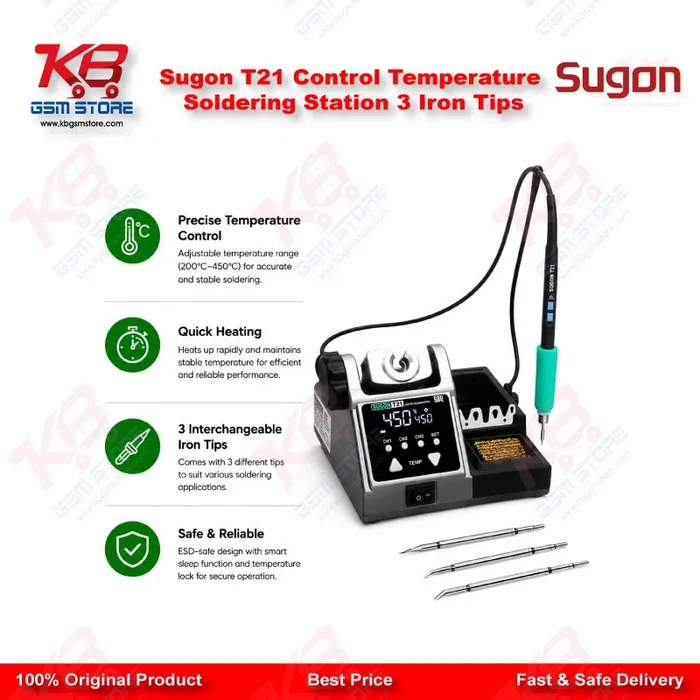 Sugon T21 Control Temperature Soldering Station 3 Iron Tips