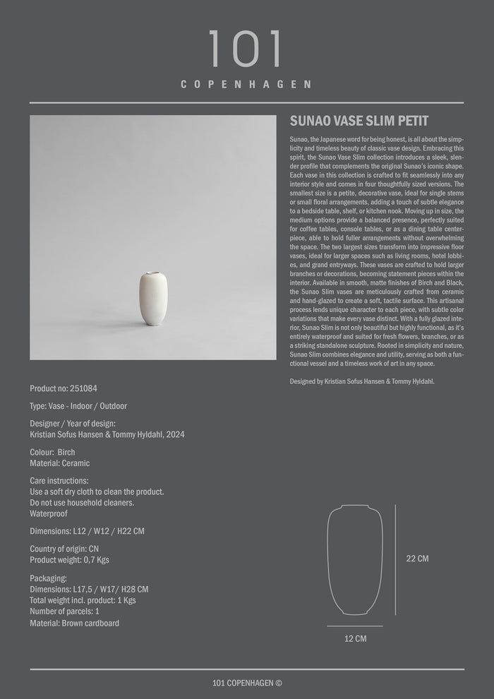 Sunao Vase Slim, Petit - Birch