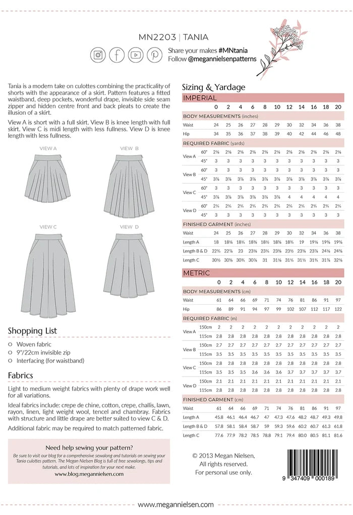 Tania Culottes pattern