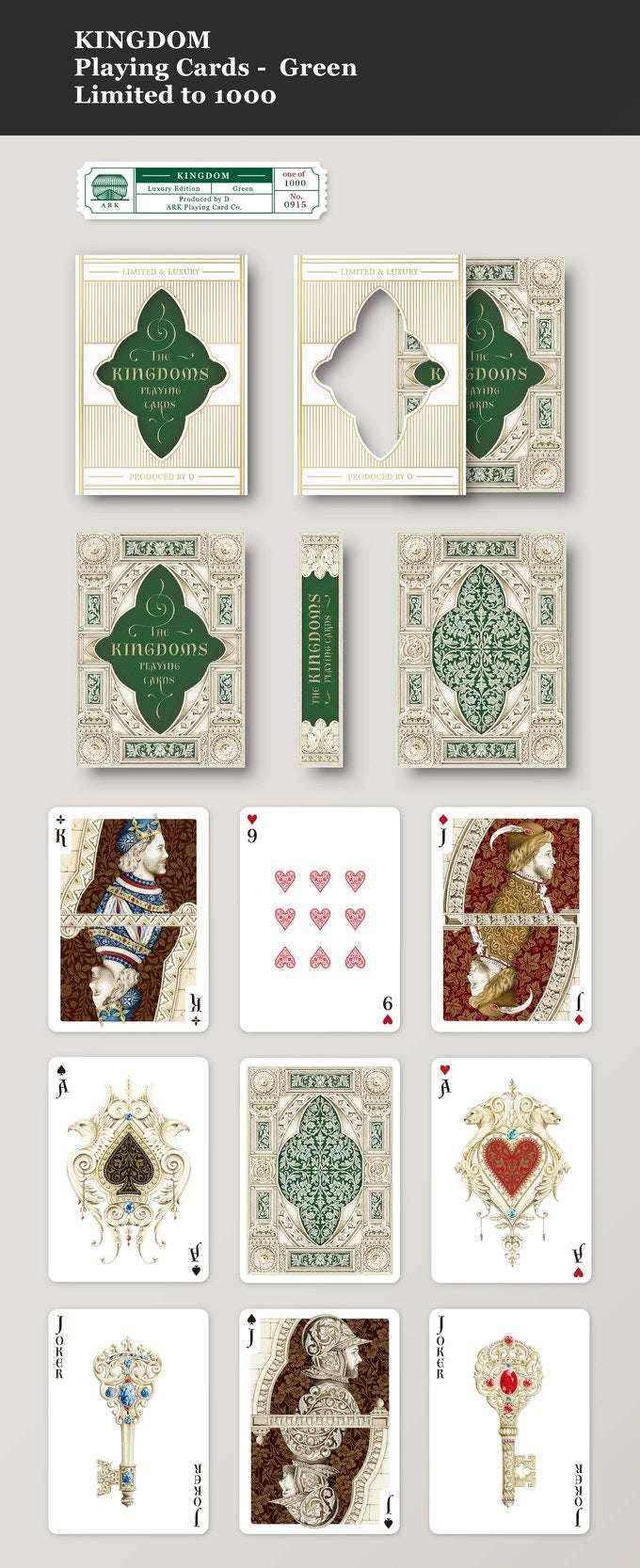 PlayingCardDecks.com-The Kingdoms Green Playing Cards USPCC