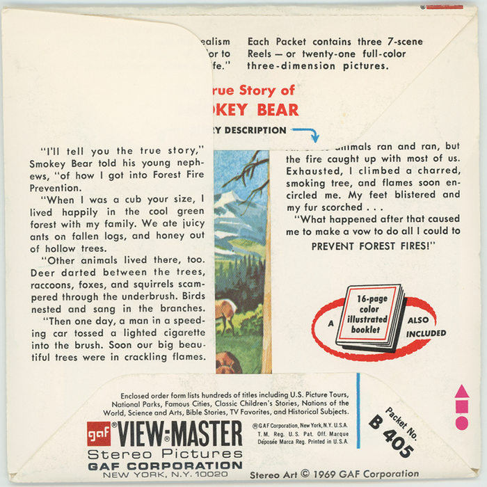 The True Story of Smokey Bear - View-Master 3 Reel Packet - 1970's - vintage - (ECO-B405-G3A)