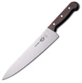 A 12 inch Victorinox chef's knife with a stainless steel blade and a brown wooden handle.