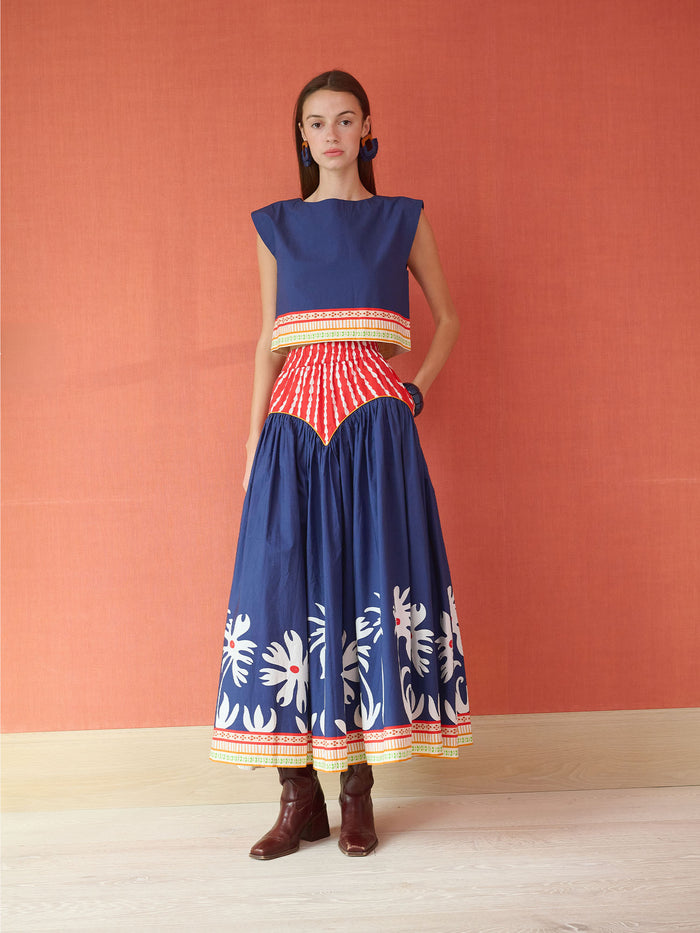 Walker Boxy Crop Top - Painter's Garden Navy