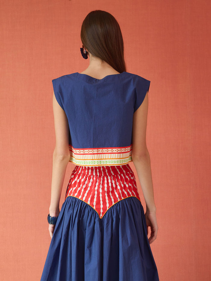 Walker Boxy Crop Top - Painter's Garden Navy