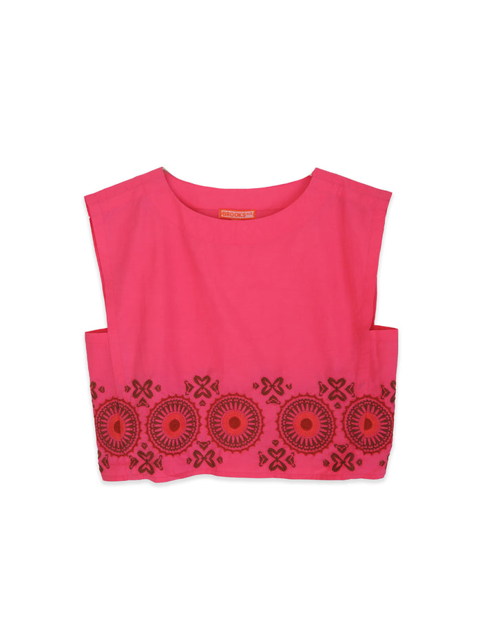 Walker Boxy Crop Top - Pink Embroidered