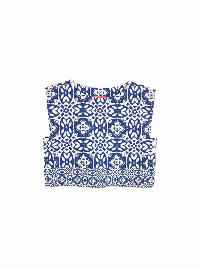 Walker Boxy Crop Top - Rosetta Tile Navy