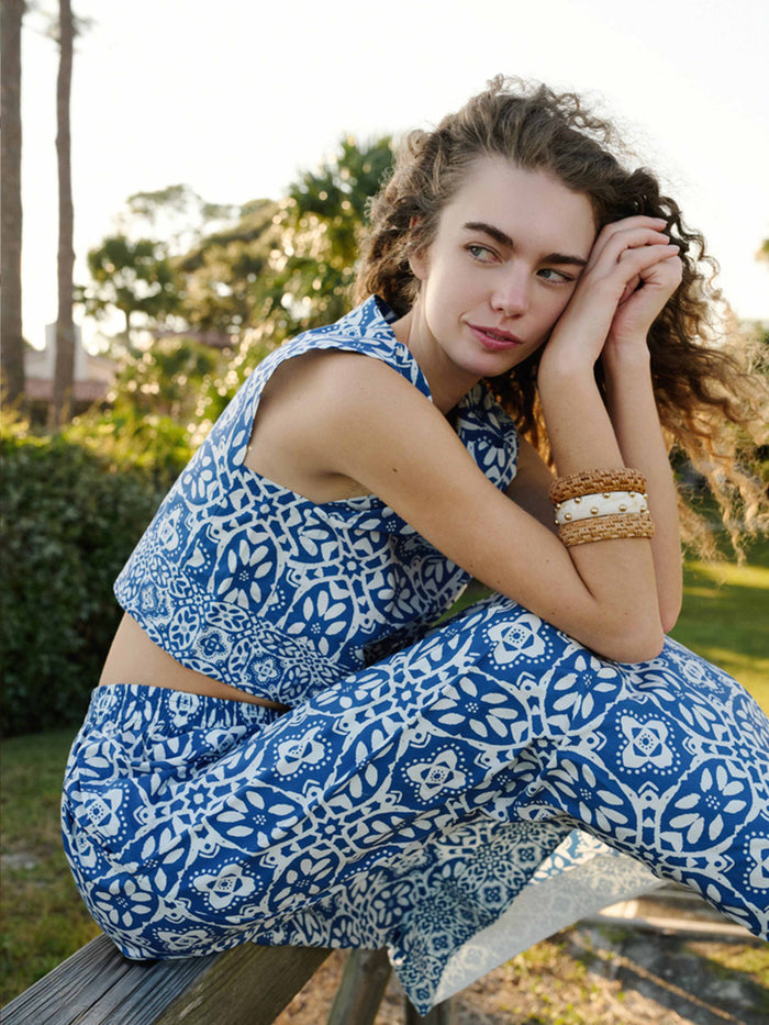 Walker Boxy Crop Top - Rosetta Tile Navy