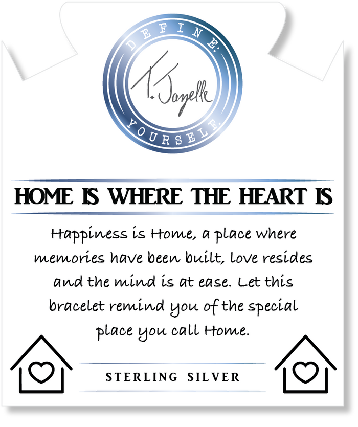 White Chalcedony Gemstone Bracelet with Home is Where the Heart Is Sterling Silver Charm