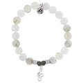 White Chalcedony Gemstone Bracelet with Music Note Sterling Silver Charm
