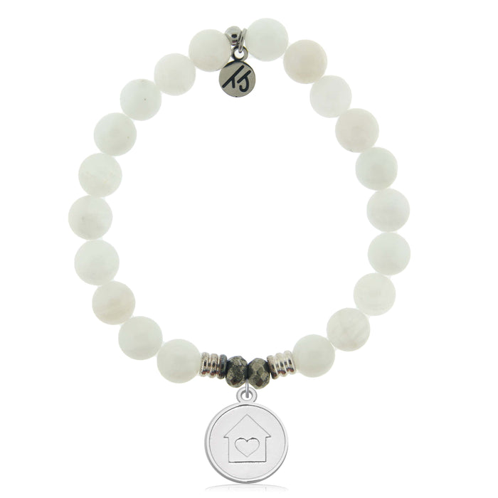 White Moonstone Gemstone Bracelet with Home is Where the Heart Is Sterling Silver Charm