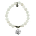 White Moonstone Gemstone Bracelet with Lucky Dice Sterling Silver Charm