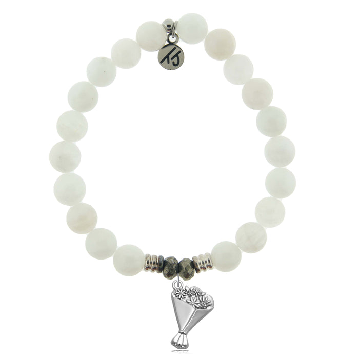 White Moonstone Gemstone Bracelet with Thinking of You Sterling Silver Charm